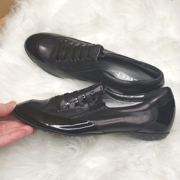 Sesto Meucci Black Leather Patent Side Zip Beckie Lace Up Loafers 6.5 - Picture 9 of 14